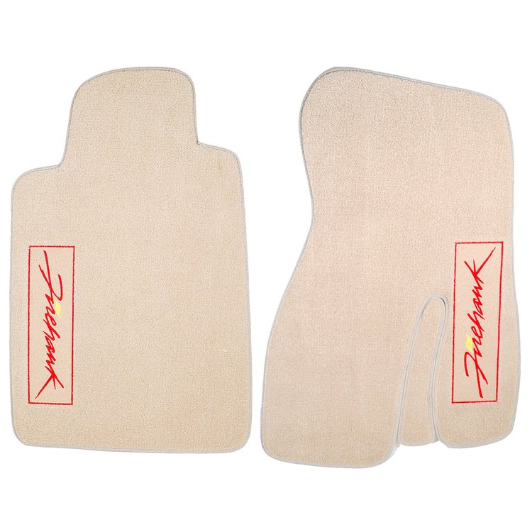 44002-FIREHAWK Front Carpet Floor Mats, 1993-2002 Pontiac Firebird, Neutral Tan / FIREHAWK Logos