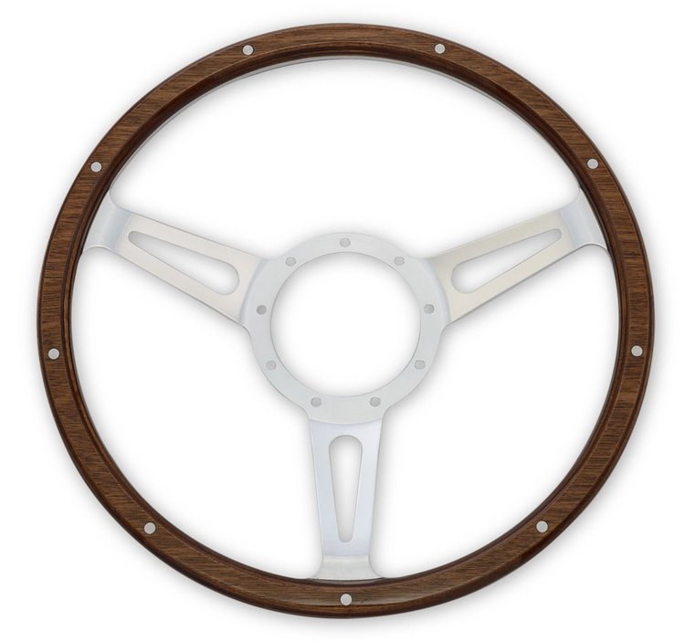 Shelby Cobra-Style Wood & Aluminum 14 in. 9-Hole Steering Wheel for 1965-1973 Ford Mustang [Mahogany]