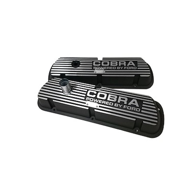 Cobra Powered by Ford Valve Cover Set for 1965-1973 Ford Mustang 260-302 [Black Wrinkle Aluminum]