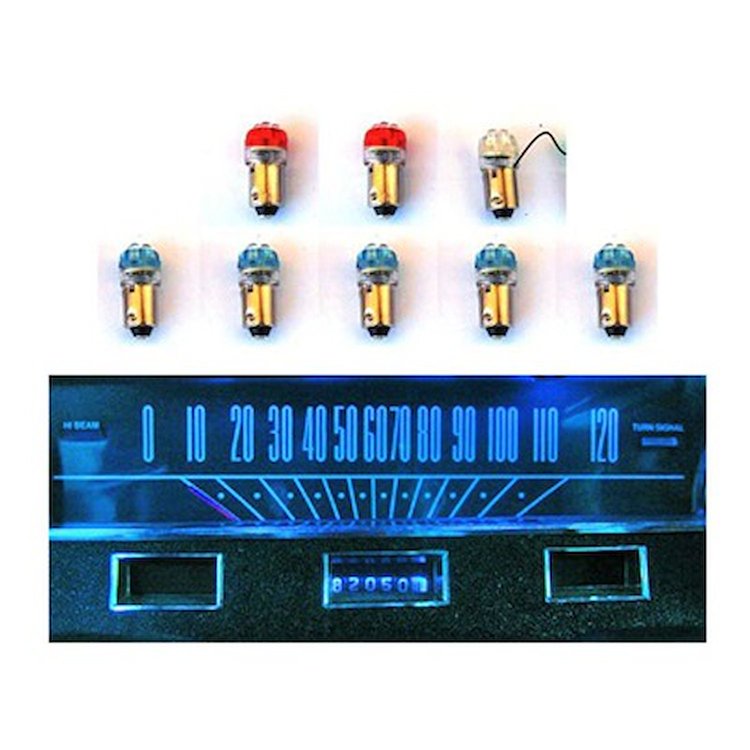 Instrument Panel LED Light Bulb Set for 1964 Ford Mustang w/ Long Speedometer [Blue/White/Red]