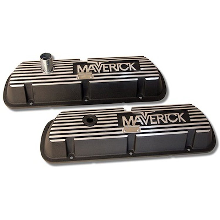 Maverick Powered by Ford Valve Cover Set for 1970-1977 Ford Maverick [Black Wrinkle Aluminum]