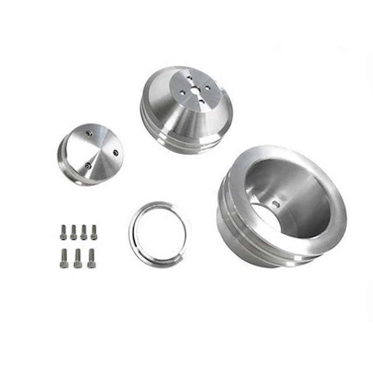 Billet Aluminum Double-Groove Pulley Kit for 1965-1969 Ford Mustang 289-351W w/ Power Steering [Natural]