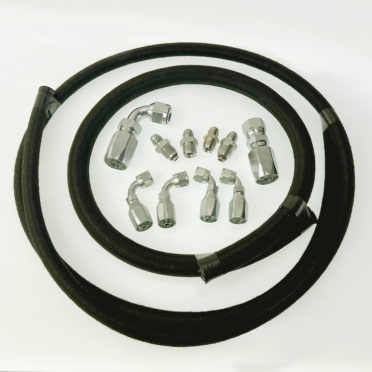 HK025 Power Steering Hose Kit, GM Steering Box (early/late) to Remote Reservoir [Black AQP]