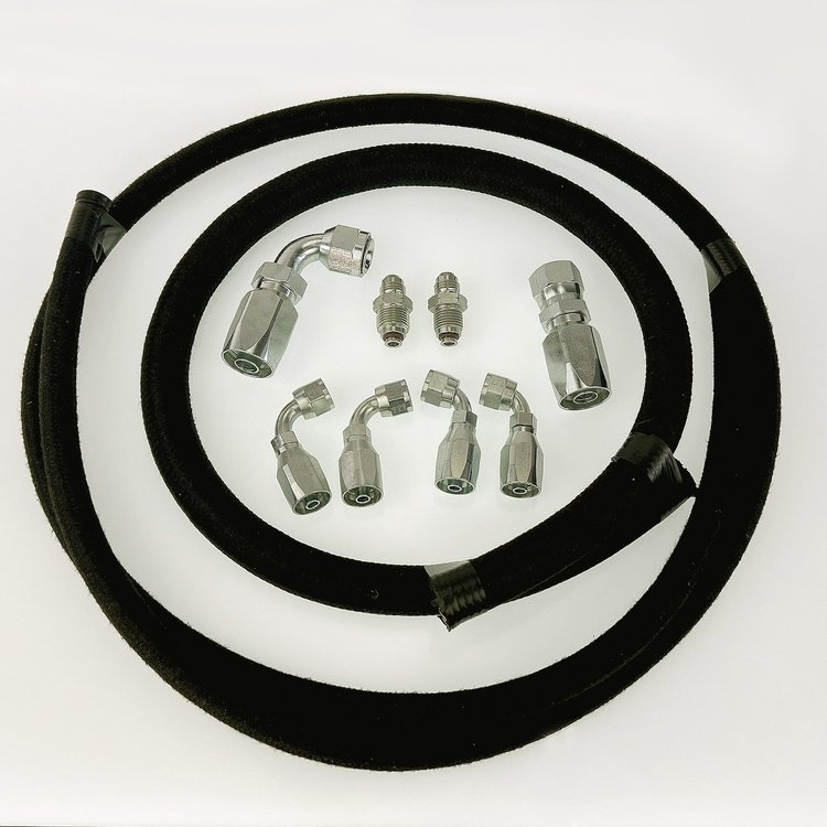 HK027 Power Steering Hose Kit, GM Steering Box (late) to Remote Reservoir [Black AQP]