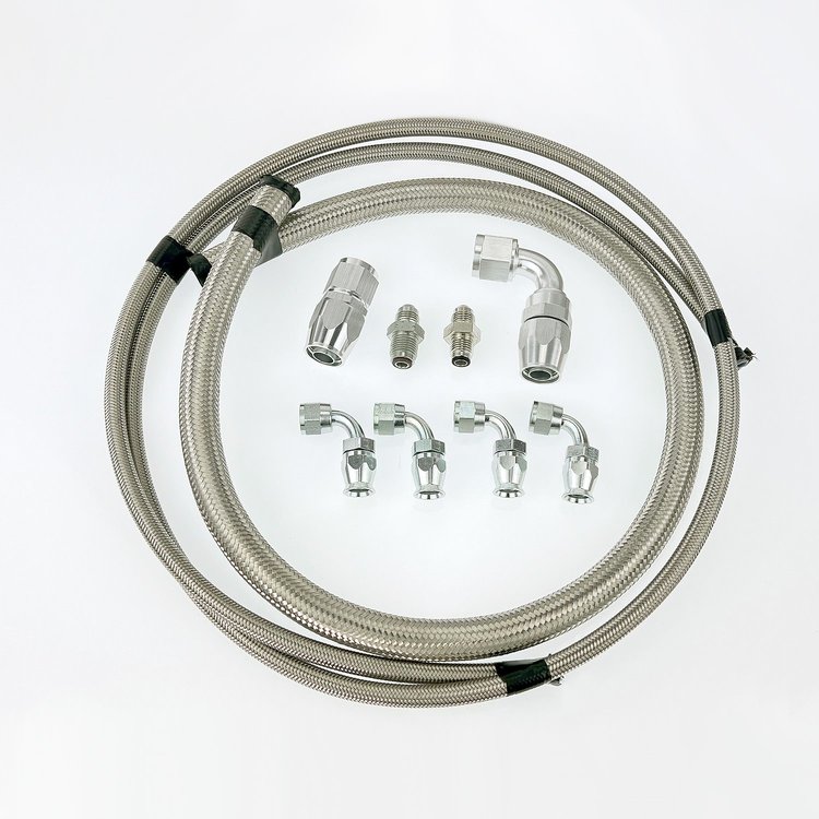 HK215 Power Steering Braided Hose Kit, Ford Rack to Remote Reservoir [Stainless]