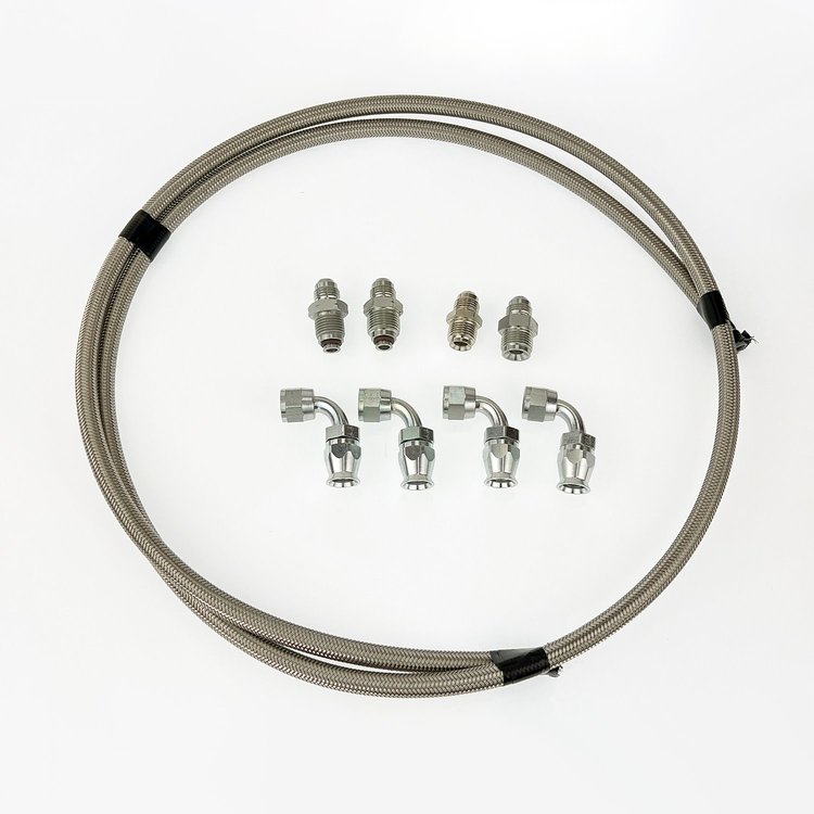 HK220 Power Steering Braided Hose Kit, GM Steering Box (early/late) to -6AN Reservoir [Stainless]