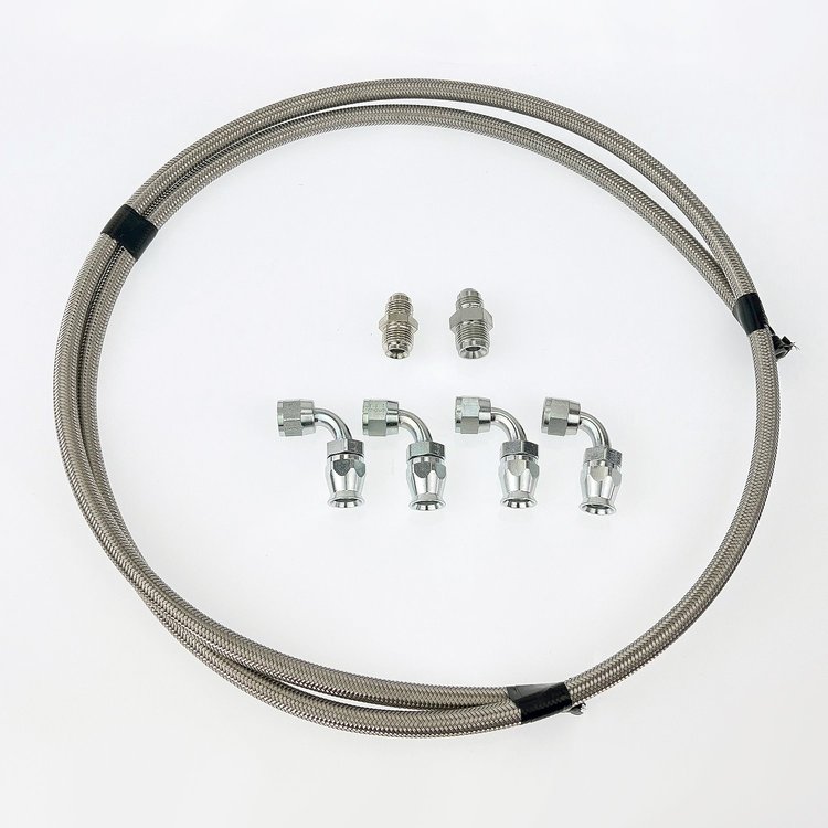HK221 Power Steering Braided Hose Kit, GM Steering Box (early) to -6AN Reservoir [Stainless]