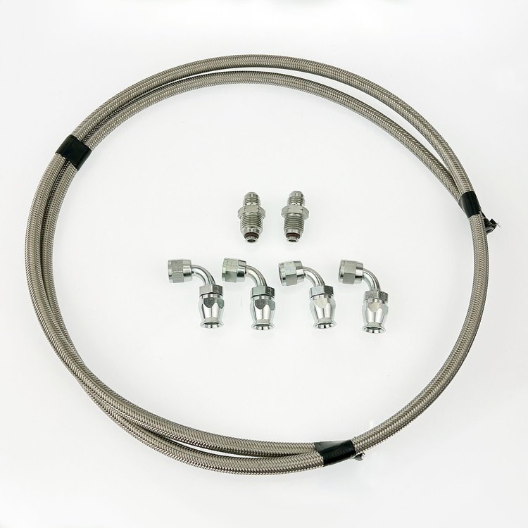 HK222 Power Steering Braided Hose Kit, GM Steering Box (late) to -6AN Reservoir [Stainless]