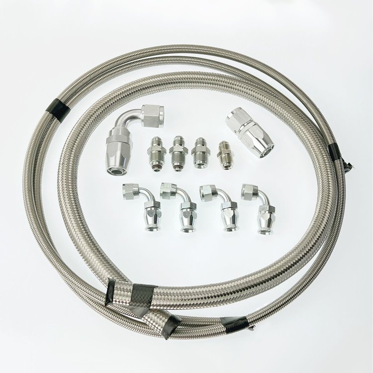 HK225 Power Steering Braided Hose Kit, GM Steering Box (early/late) to Remote Reservoir [Stainless]