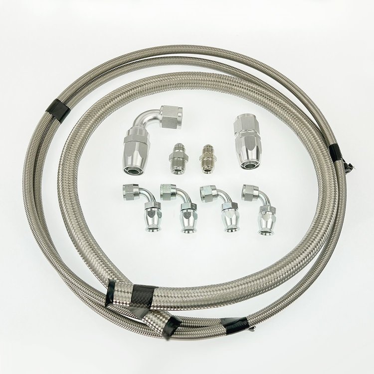 HK226 Power Steering Braided Hose Kit, GM Steering Box (early) to Remote Reservoir [Stainless]