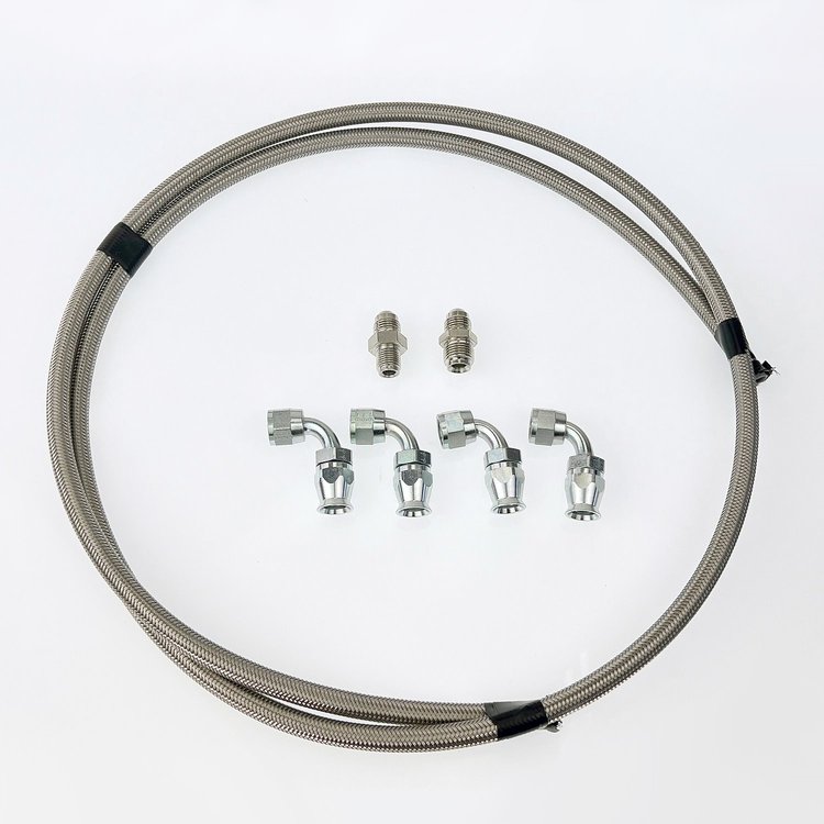 HK231 Power Steering Braided Hose Kit, Ford Steering Box to -6AN Reservoir [Stainless]