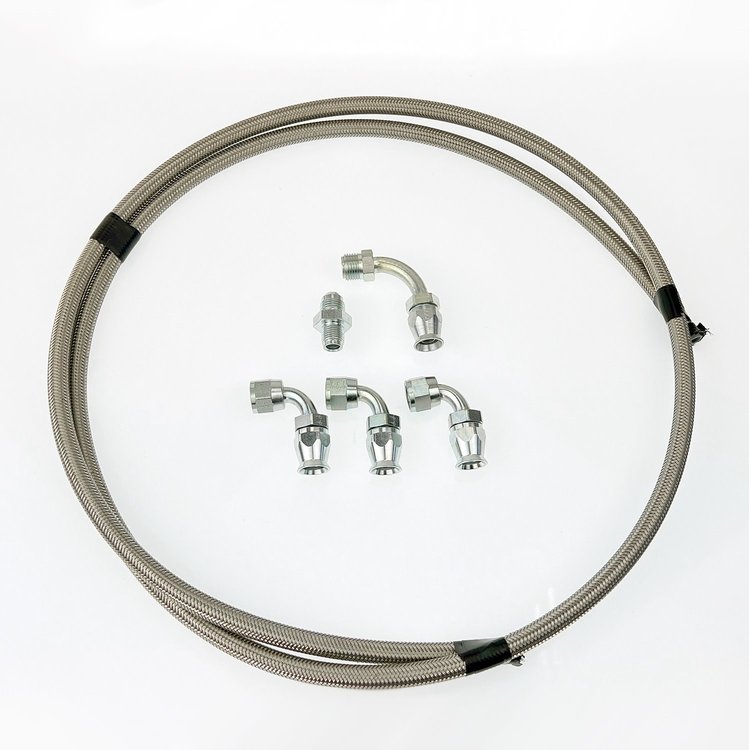 HK250 Power Steering Braided Hose Kit, Ford Power AStainless Steelist to -6AN Reservoir [Stainless]