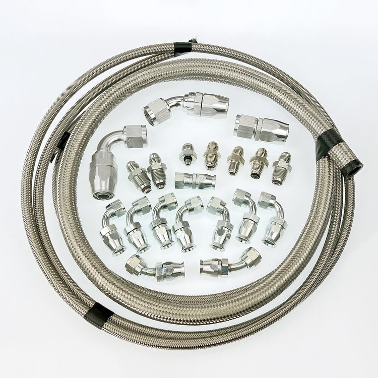 HK260 Power Steering Braided Hose Kit, Ford Steering Box; Hydroboost [Stainless]