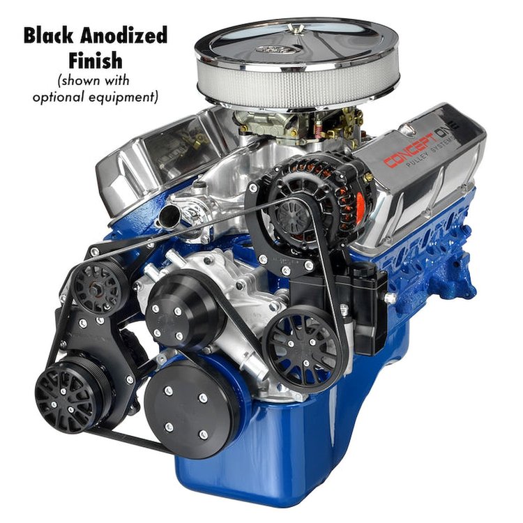 SFL04AB Pulley Kit for Small Block Ford 289-302, w/ Alternator Only , Long Water Pump [Black Anodized]