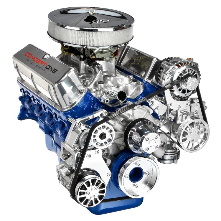 SFL51P Pulley Kit for Small Block Ford 351W, w/ Alternator/AC/Power Steering, Long Water Pump [Polished]