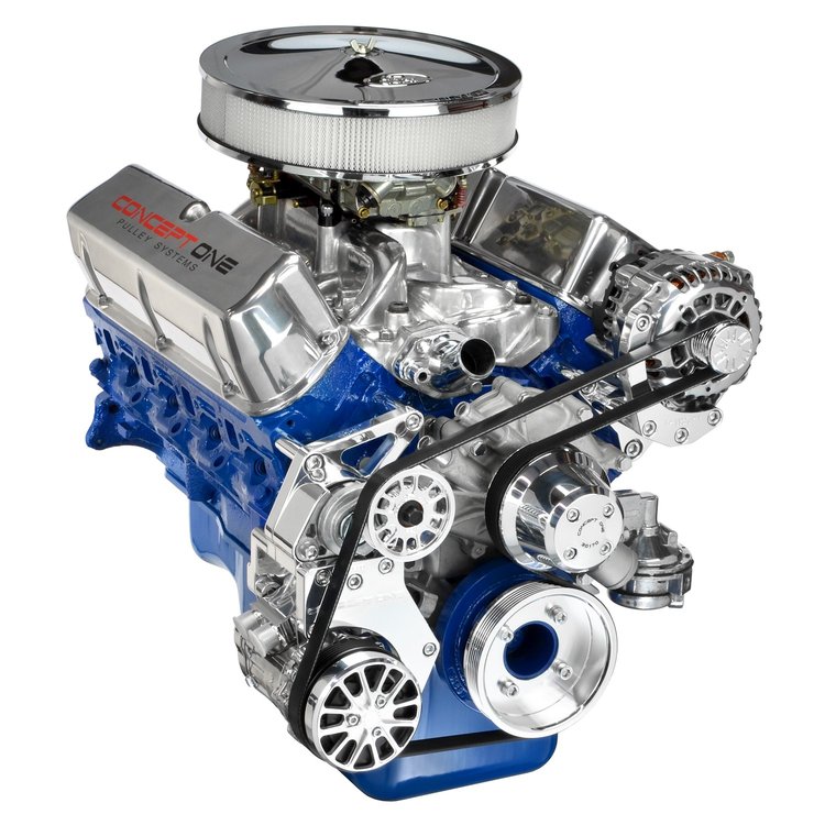 SFL52P Pulley Kit for Small Block Ford 351W, w/ Alternator/AC, Long Water Pump [Polished]