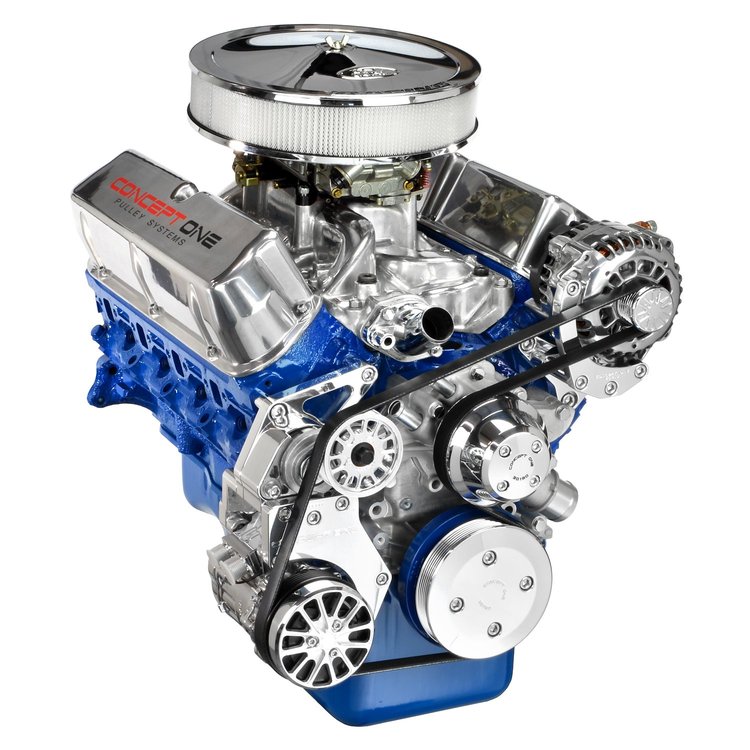 SFM02P Pulley Kit for Small Block Ford 289-302, w/ Alternator/AC, Short Water Pump [Polished]