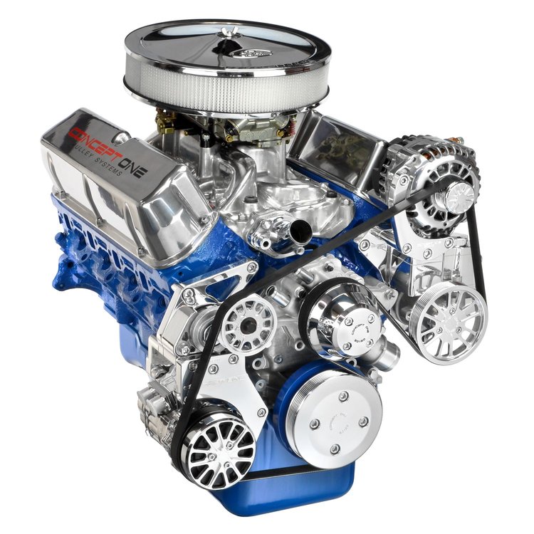 SFM51P Pulley Kit for Small Block Ford 351W, w/ Alternator/AC/Power Steering, Short Water Pump [Polished]