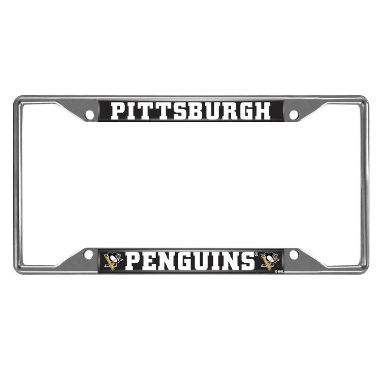 14886 Chrome-Metal License Plate Frame, 6.25 in. x 12.25 in., Pittsburgh Penguins