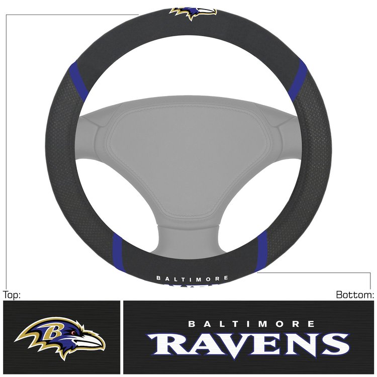 15621 Embroidered Steering Wheel Cover, Baltimore Ravens [Black]