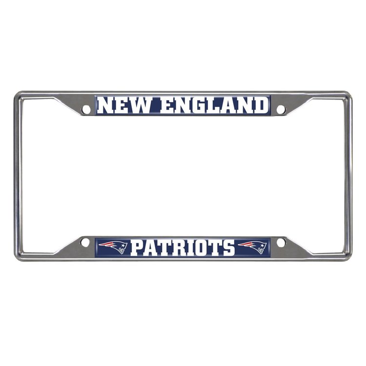 17211 Chrome-Metal License Plate Frame, 6.25 in. x 12.25 in., New England Patriots [Navy Logo]