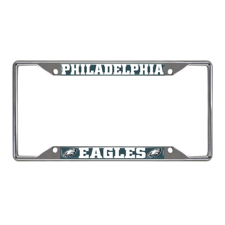 17215 Chrome-Metal License Plate Frame, 6.25 in. x 12.25 in., Philadelphia Eagles [Green Logo]