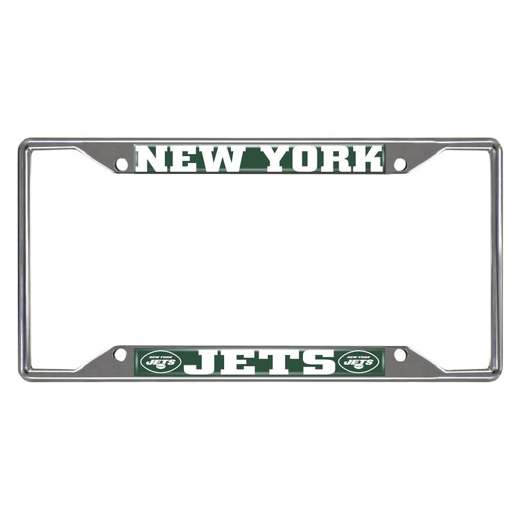 21569 Chrome-Metal License Plate Frame, 6.25 in. x 12.25 in., New York Jets [Green Logo]