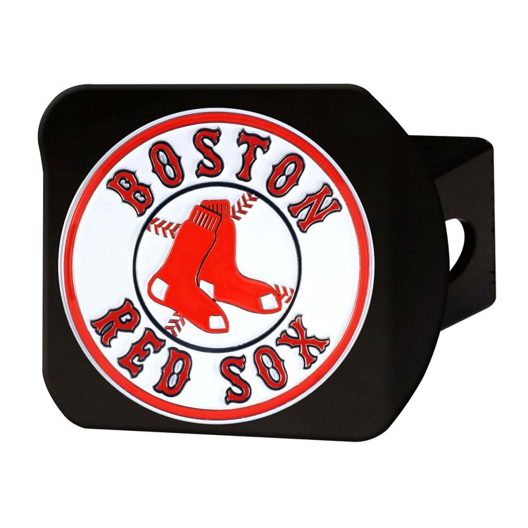 26528 Black-Metal Hitch Cover w/ 3D Color Emblem, Boston Red Sox [Black]