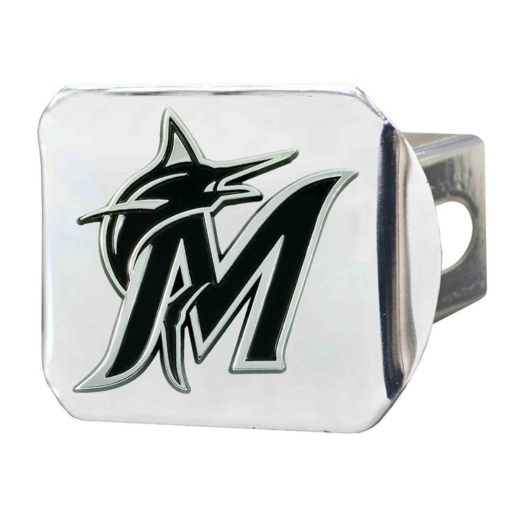 26626 Black-Metal Hitch Cover w/ Chrome-Metal 3D Emblem, Miami Marlins [Chrome]