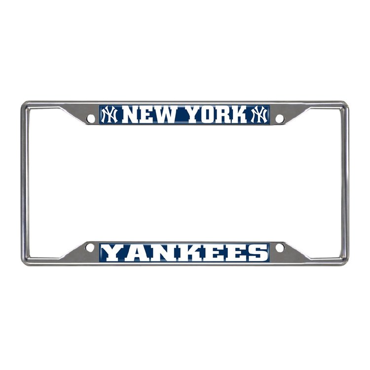 26658 Chrome-Metal License Plate Frame, 6.25 in. x 12.25 in., New York Yankees [Blue Logo]