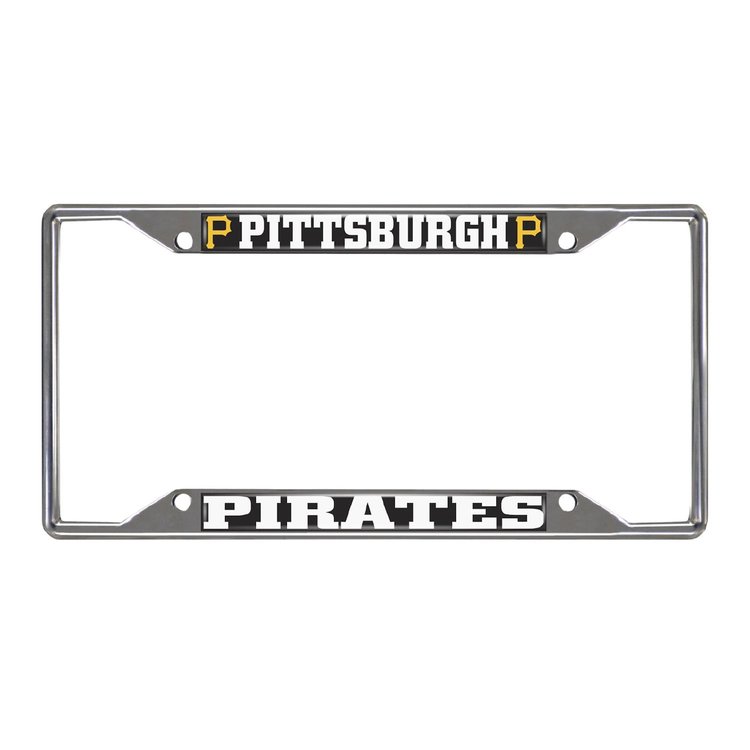 26686 Chrome-Metal License Plate Frame, 6.25 in. x 12.25 in., Pittsburgh Pirates [Black Logo]