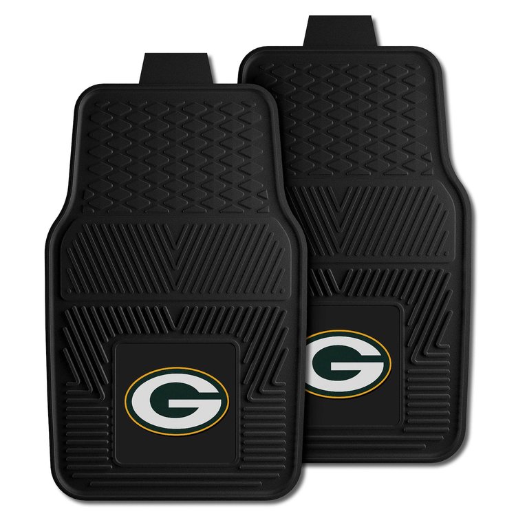 8756 Heavy-Duty Front Car Mat Set, 2-Pieces, Green Bay Packers Logo [Black]