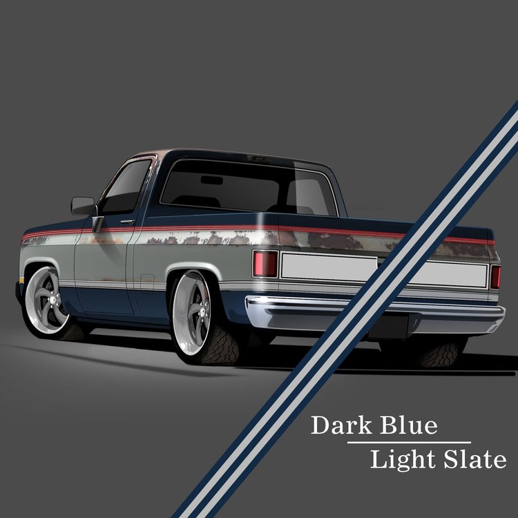 9000 1981-91 GM Full-Size Truck 2-Tone Paint Break Stripe Kit, Dark Blue/Light Slate