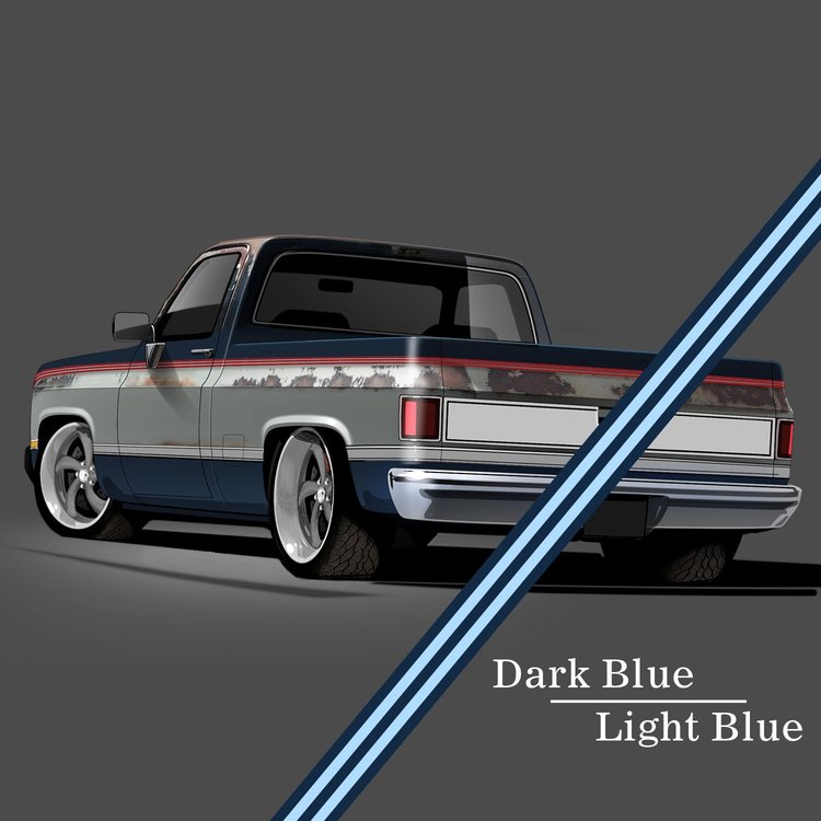 9001 1981-1991 GM Full-Size Truck 2-Tone Paint Break Stripe Kit, Dark Blue/Light Blue