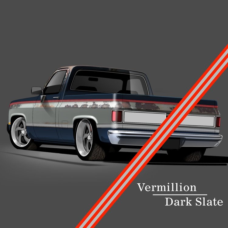 9003 1981-91 GM Full-Size Truck 2-Tone Paint Break Stripe Kit, Vermillion/Light Slate