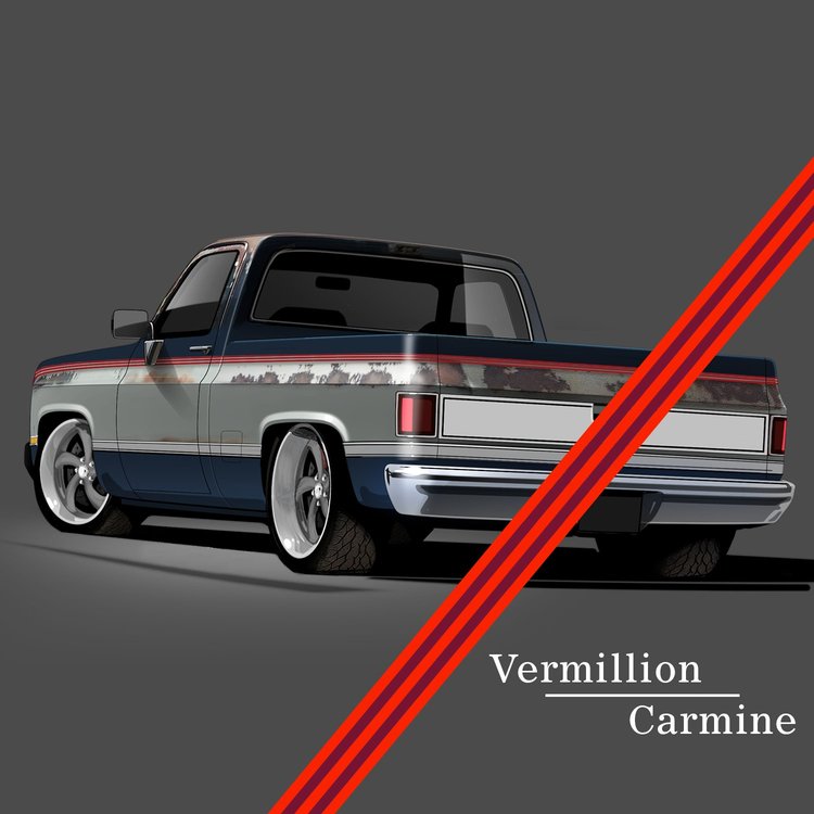 9004 1981-91 GM Full-Size Truck 2-Tone Paint Break Stripe Kit, Vermillion/Dk Carmine