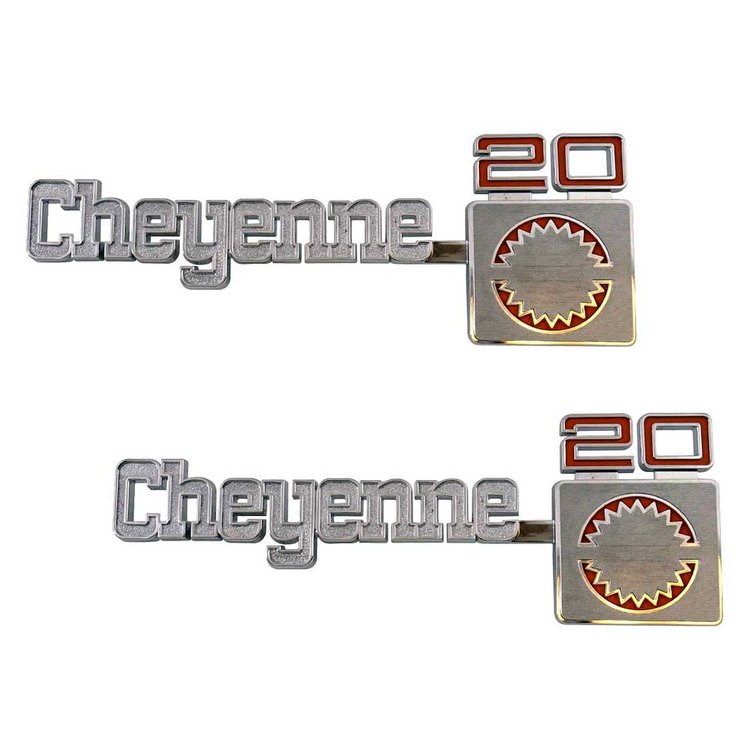 9774 Front Fender Emblem Set 1975-1980 Chevy Cheyenne 3/4 Ton - "Cheyenne 20"