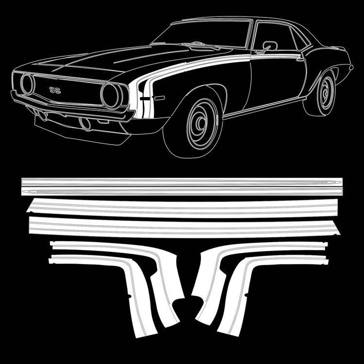 TPG-6737 Original Style Hockey Stick Stencil Only Stripe Kit for 1969 Chevy Camaro