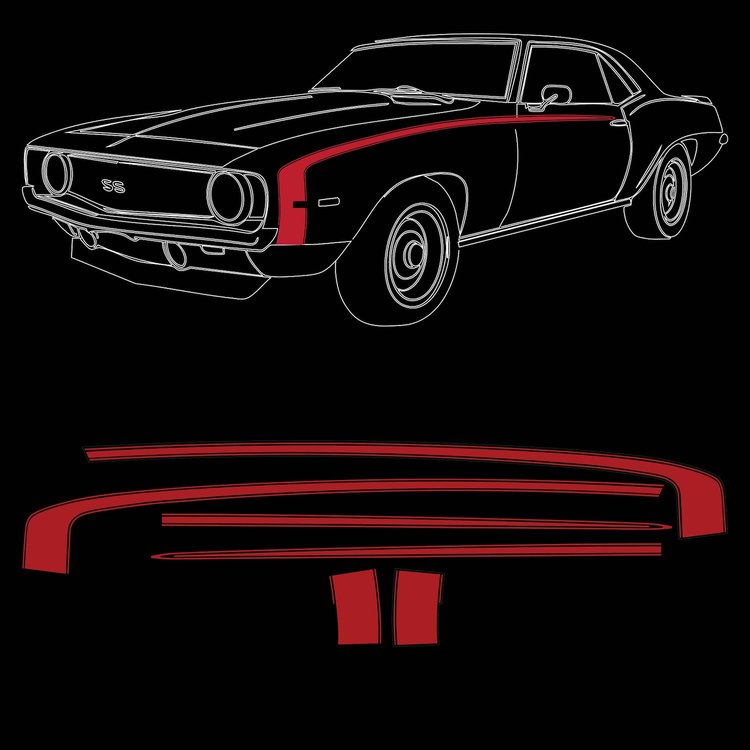 TPG-6739 Original Style Hockey Stick Vinyl Red Stripe Kit for 1969 Chevy Camaro