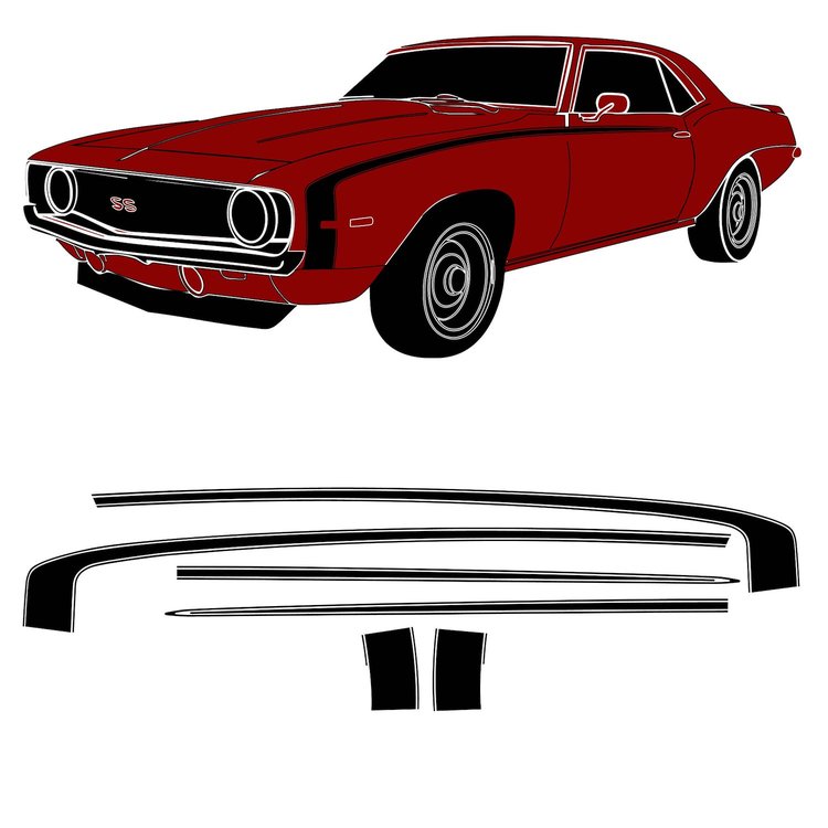 TPG-6740 Original Style Hockey Stick Vinyl Black Stripe Kit for 1969 Chevy Camaro