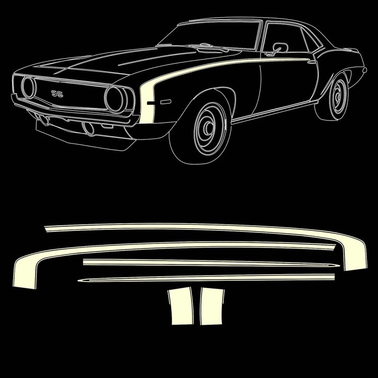 TPG-6741 Original Style Hockey Stick Vinyl White Stripe Kit for 1969 Chevy Camaro
