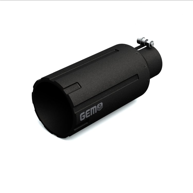 GEM Billet Exhaust Tip, 4 in. Inlet/5 in. Outlet x 12 in. Length, Aluminum/304 Stainless Steel, BARREL Cut [Black Finish]