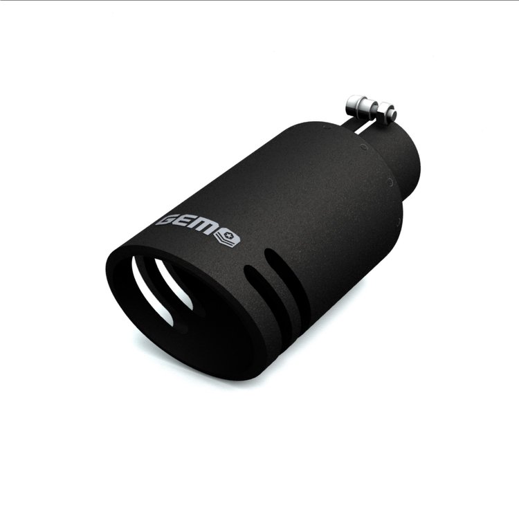 GEM Billet Exhaust Tip, 3 in. Inlet/5 in. Outlet x 12 in. Length, Aluminum/304 Stainless Steel, SILENCER Cut [Black Finish]