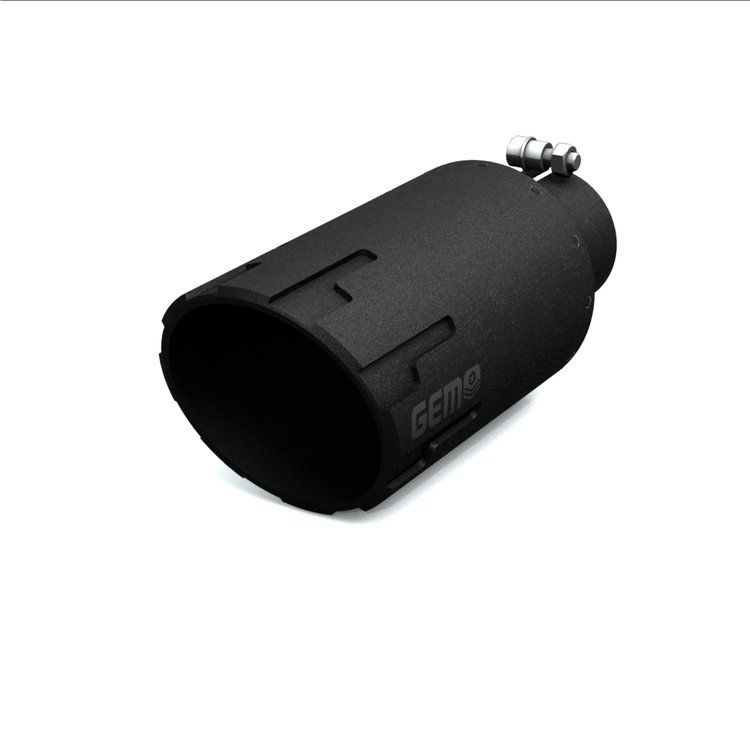 GEM Billet Exhaust Tip, 2.75 in. Inlet/5 in. Outlet x 12 in. Length, Aluminum/304 Stainless Steel, HAMMER Cut [Black Finish]