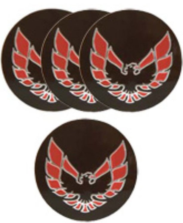 Center Cap Inserts for 1979-1981 Pontiac Firebird Snowflake and Turbo Wheels [Black with Red Outline Bird]