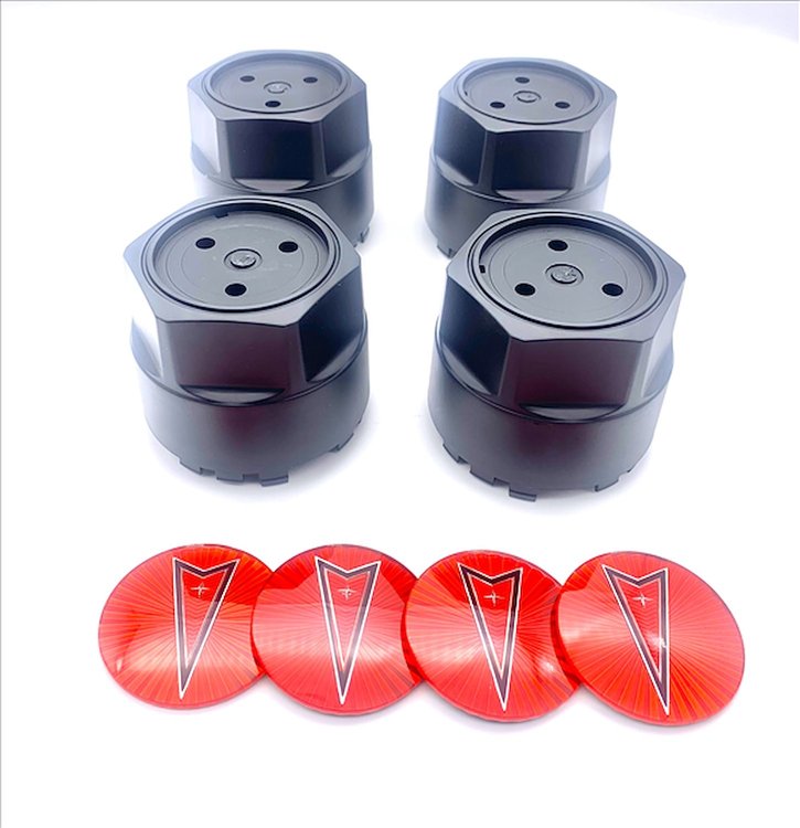 BCSAR1 Black Hex Center Cap Set for 1977-1981 Pontiac Firebird [Red Arrowhead Inserts]