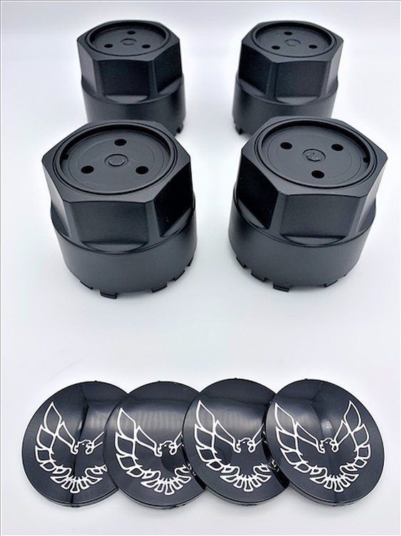 BCSBC1 Black Center Cap Set for 1977-1981 Pontiac Firebird [Chrome Outline Bird Inserts]