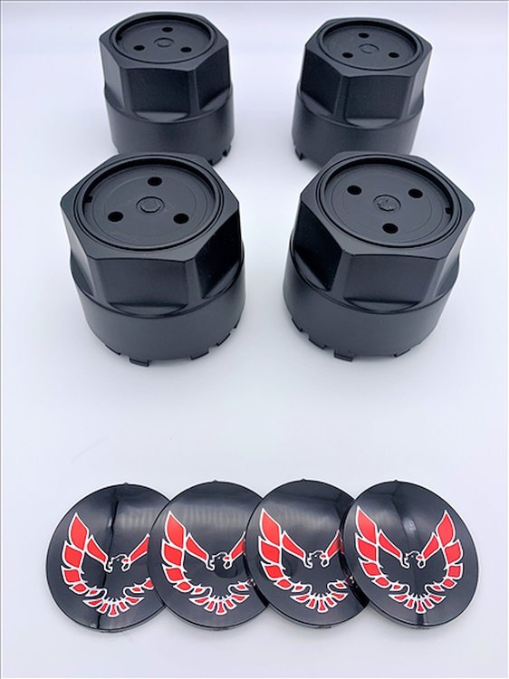 BCSR1 Black Center Cap Set for 1977-1981 Pontiac Firebird [Red Bird Inserts]