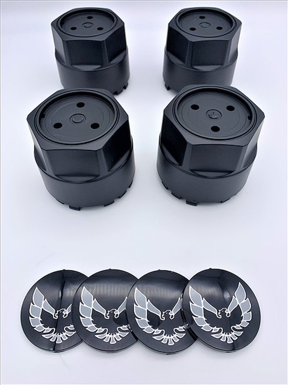 BCSS1 Black Center Cap Set for 1977-1981 Pontiac Firebird [Silver Bird Inserts]