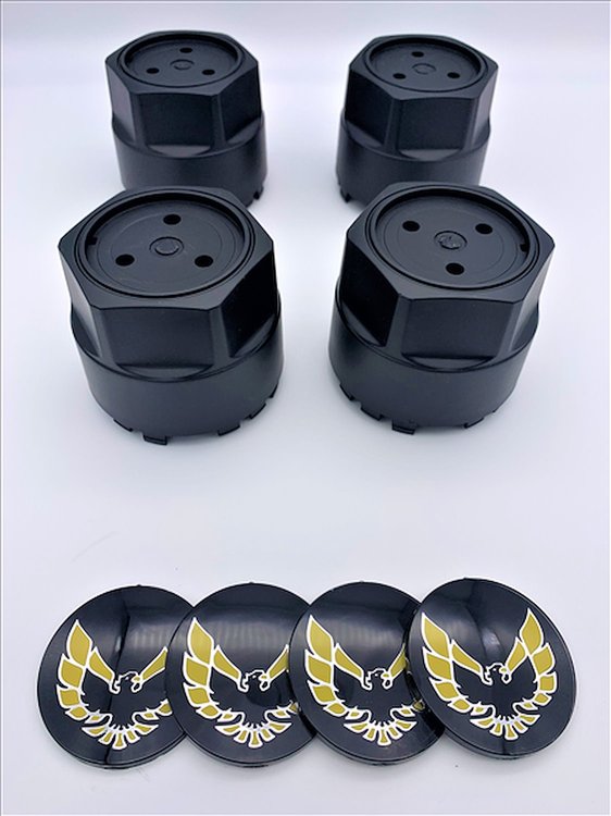 BCSY1 Black Center Cap Set for 1977-1981 Pontiac Firebird [Yellow Bird Inserts]